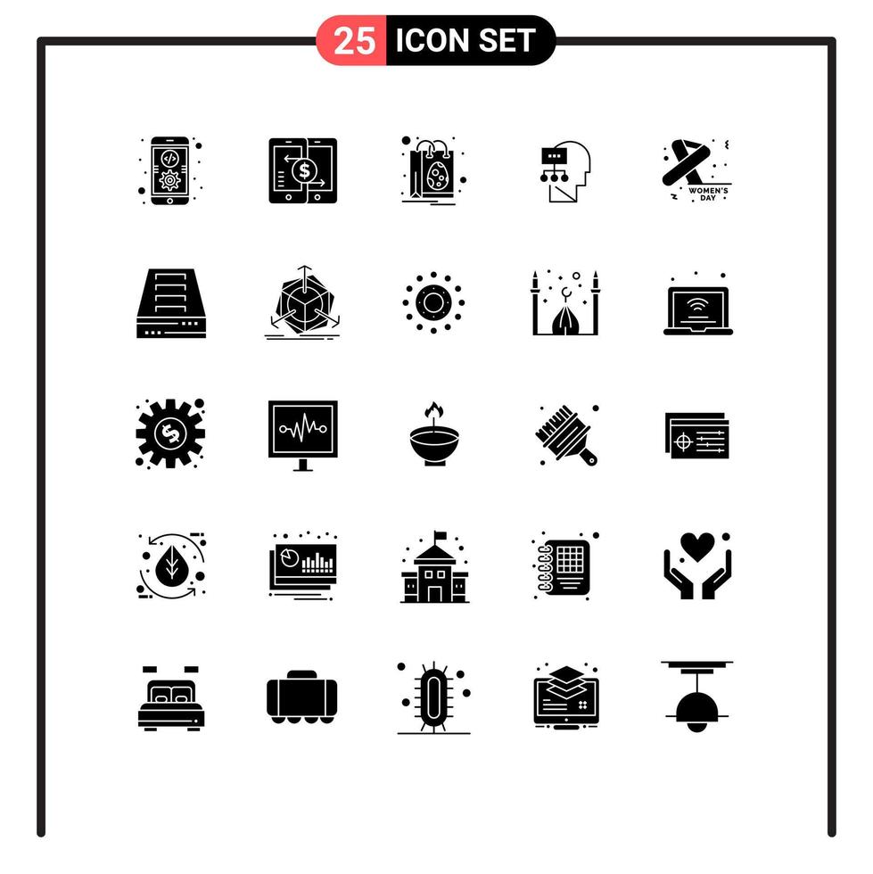 25 Universal Solid Glyph Signs Symbols of awareness mind smartphone theory shopping Editable Vector Design Elements