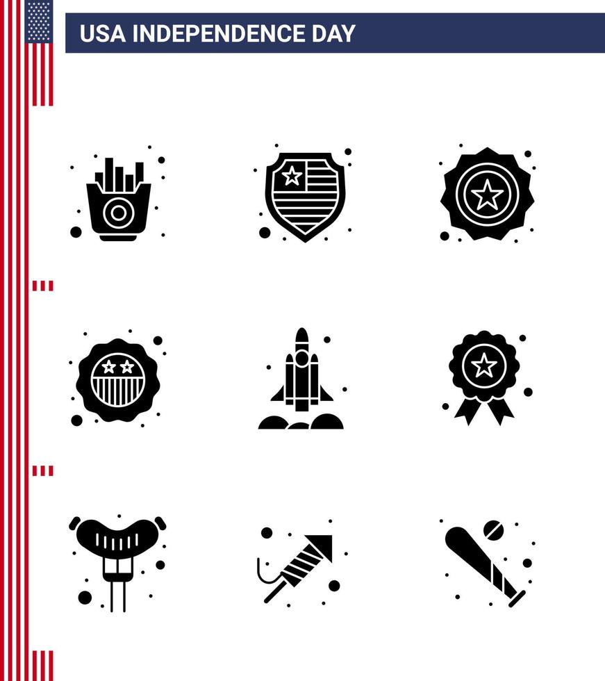 feliz día de la independencia 9 paquete de iconos de glifos sólidos para web e impresión independencia usa cohete de transporte de seguridad editable elementos de diseño vectorial del día de usa vector