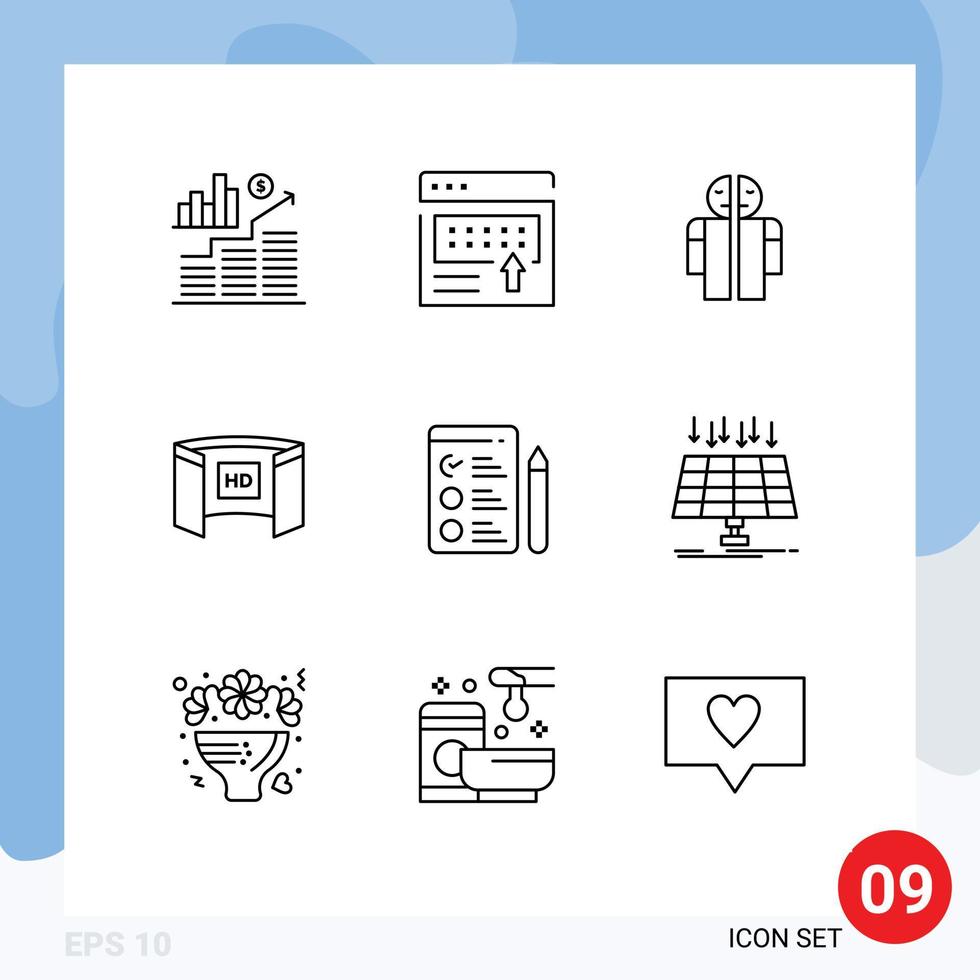 Modern Set of 9 Outlines and symbols such as hd screen page display human Editable Vector Design Elements