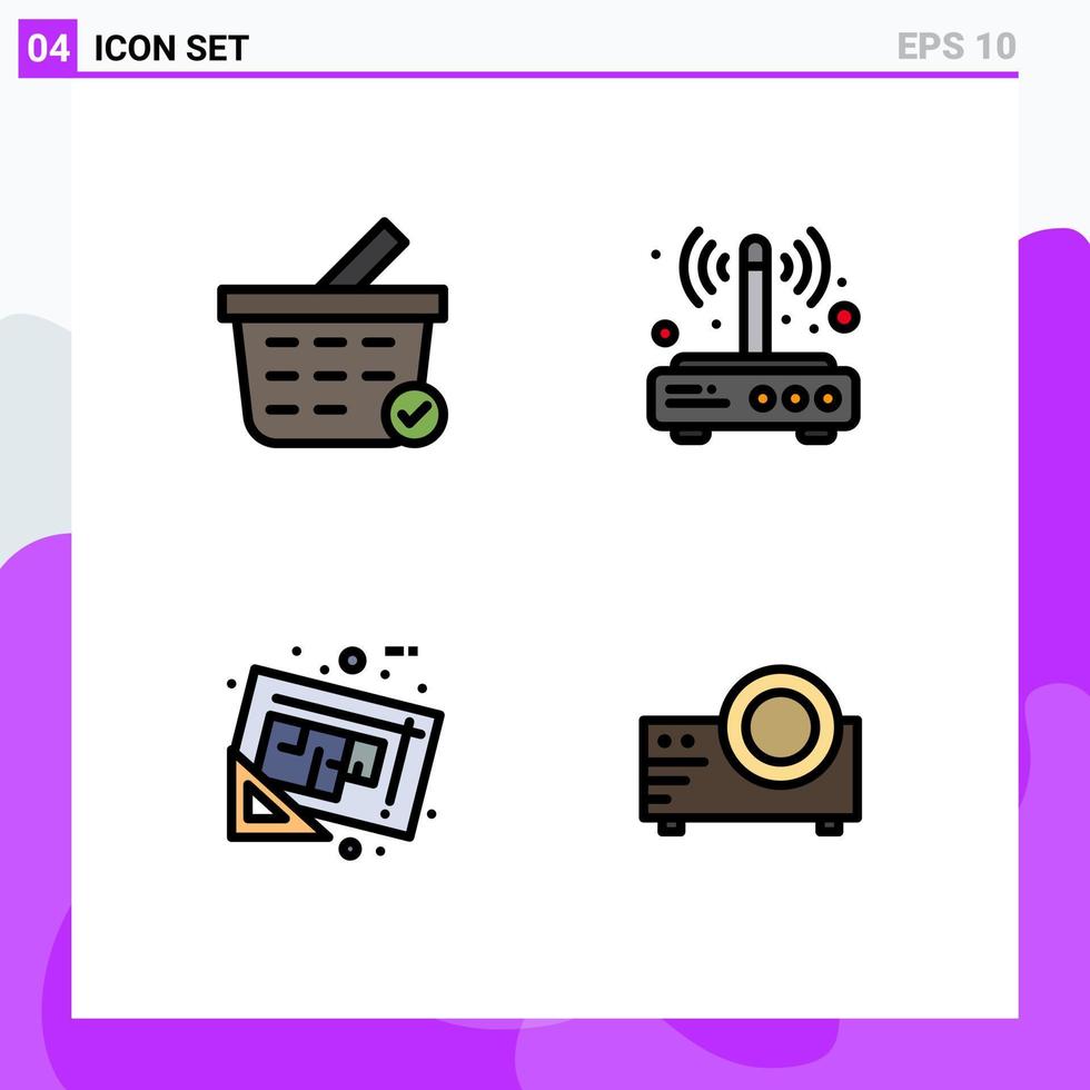 Modern Set of 4 Filledline Flat Colors and symbols such as buy document modem connection tools Editable Vector Design Elements