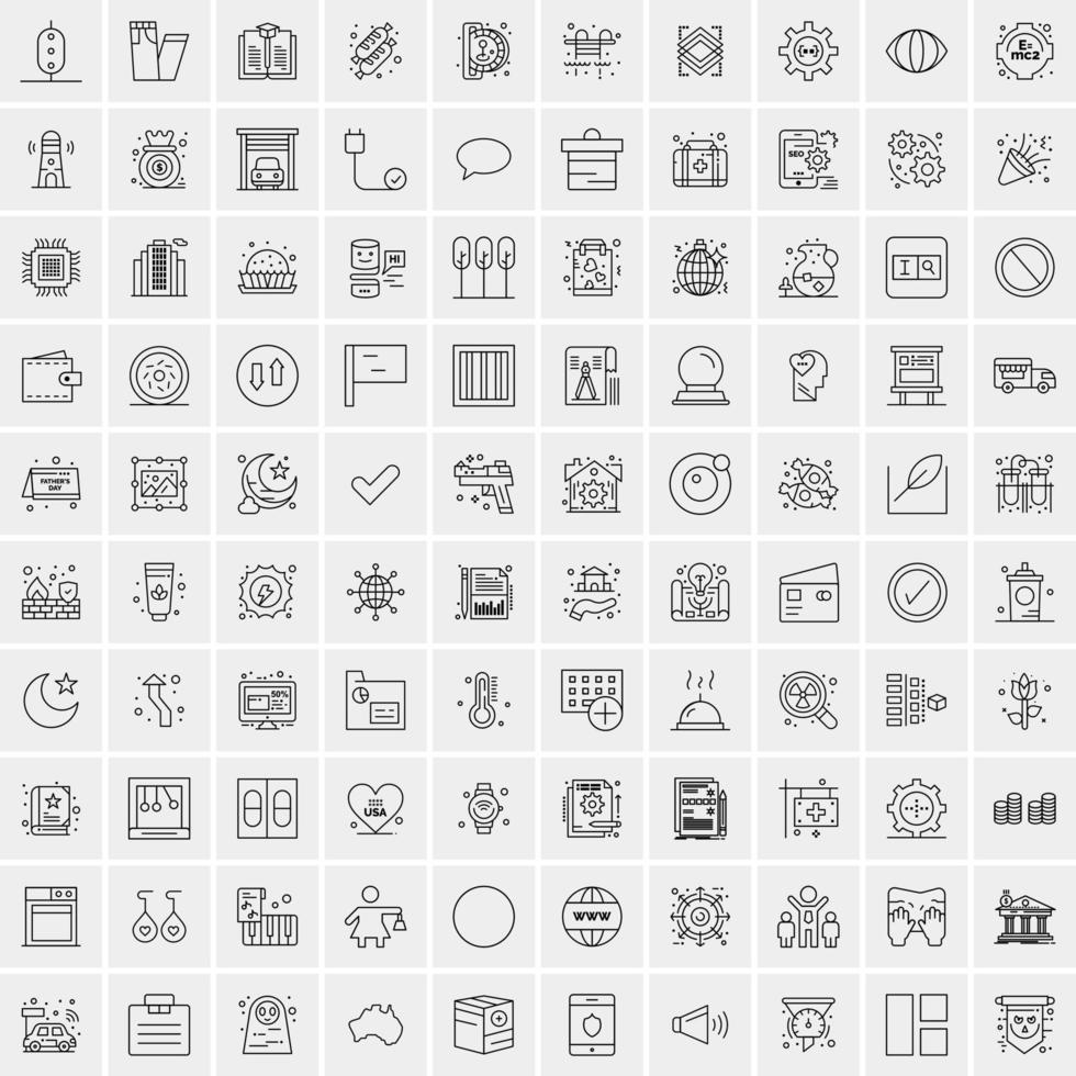 100 Universal Black Line Icons on White Background vector