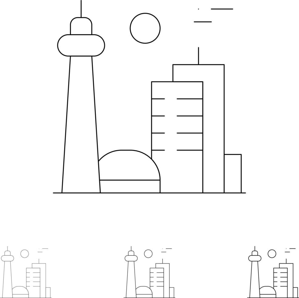 Building Canada City Famous City Toronto Bold and thin black line icon set vector