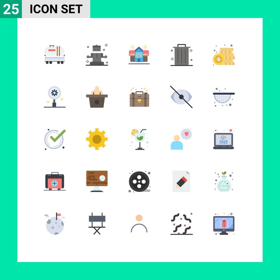 25 Universal Flat Color Signs Symbols of dollar coin friendly office business Editable Vector Design Elements