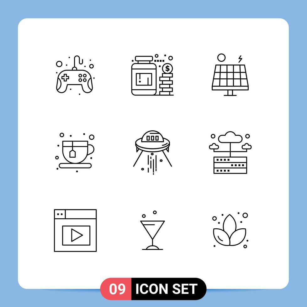 Group of 9 Modern Outlines Set for ship space ship energy coffee diet Editable Vector Design Elements