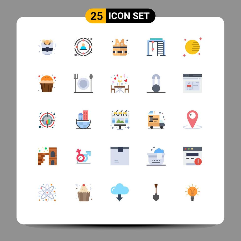 Mobile Interface Flat Color Set of 25 Pictograms of space astronomy lifejacket game ring Editable Vector Design Elements