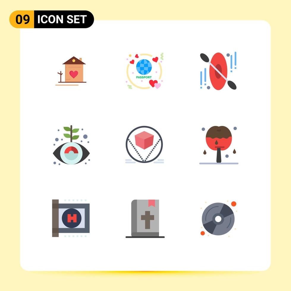 grupo de 9 signos y símbolos de colores planos para paquetes que comercializan elementos de diseño de vectores editables de negocios de crecimiento de viajes
