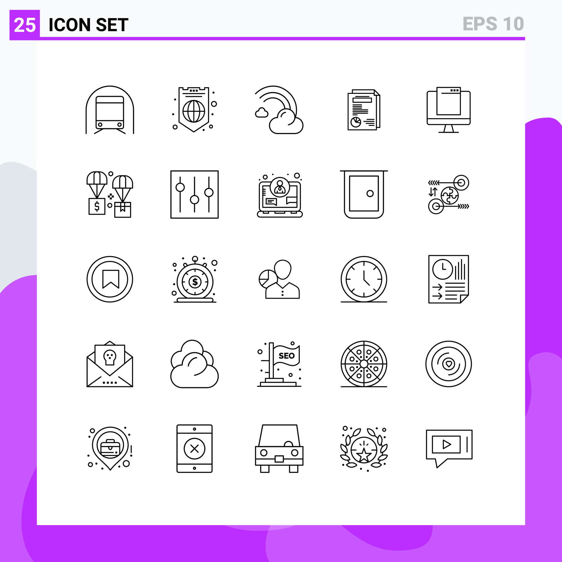 Set of 25 Vector Lines on Grid for presentation layout shield page line