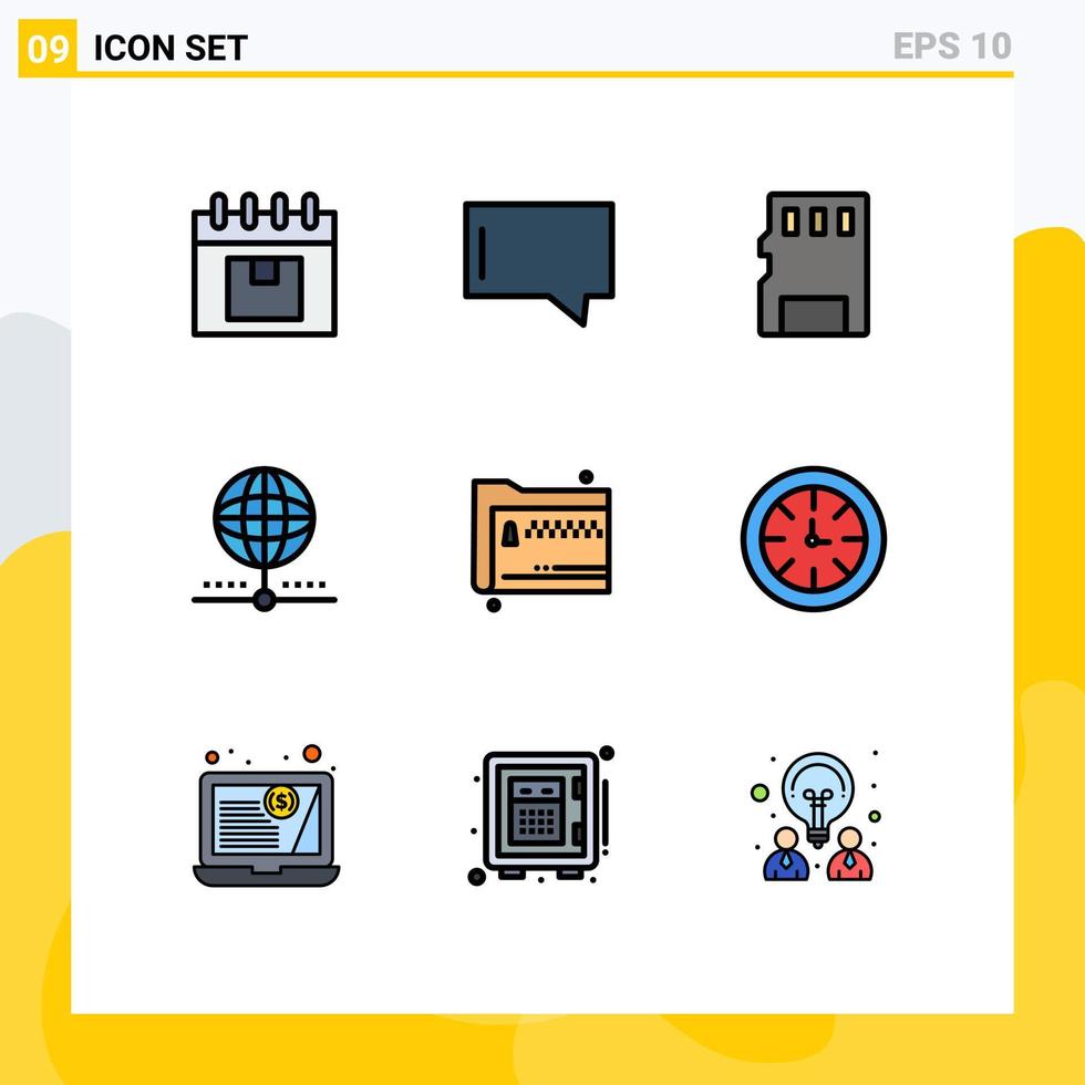 Set of 9 Modern UI Icons Symbols Signs for folder global card database cloud Editable Vector Design Elements