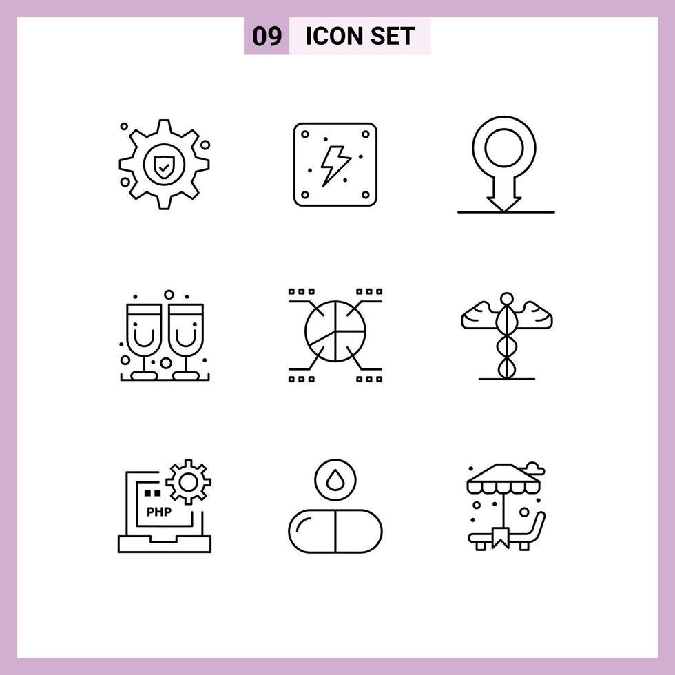 Modern Set of 9 Outlines Pictograph of medical statistics sex pie chart Editable Vector Design Elements