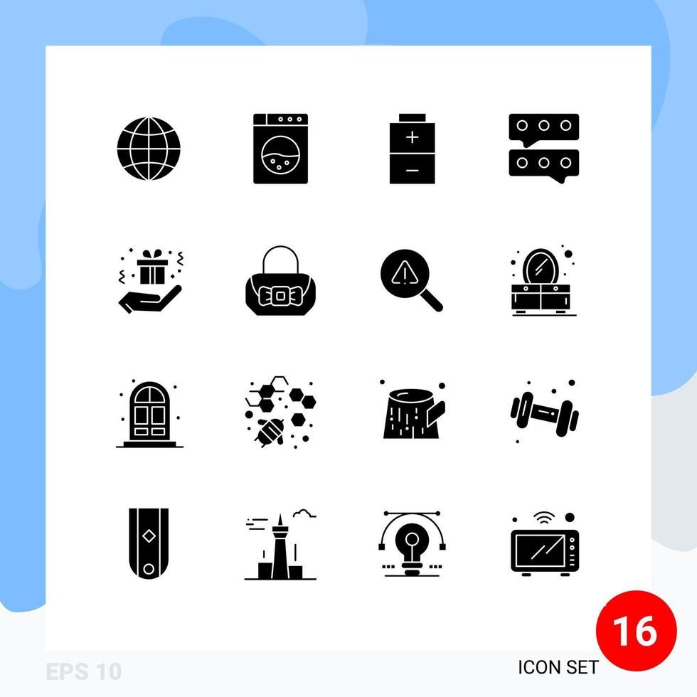 Solid Glyph Pack of 16 Universal Symbols of find fashion bubble bag box Editable Vector Design Elements