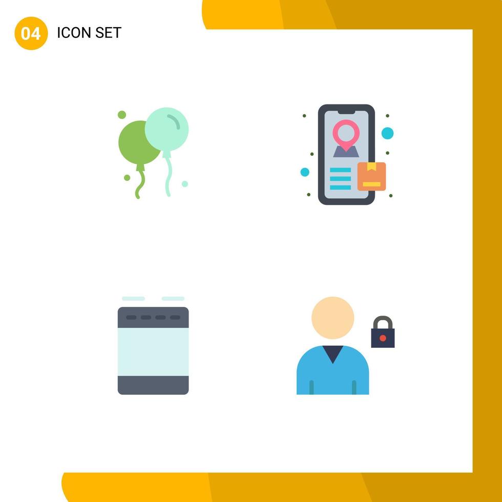 4 User Interface Flat Icon Pack of modern Signs and Symbols of bloon lock tracking kitchen 5 Editable Vector Design Elements
