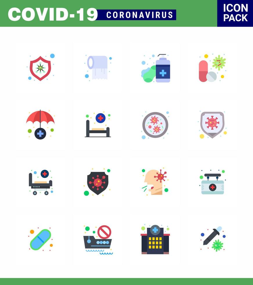 16 Flat Color Coronavirus disease and prevention vector icon medicine medical soap capsule virus viral coronavirus 2019nov disease Vector Design Elements