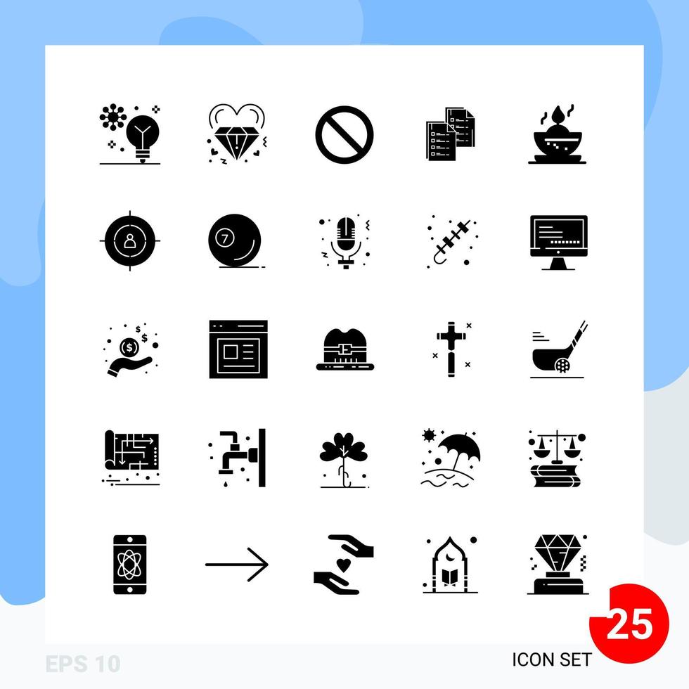 Modern Pack of 25 Icons Solid Glyph Symbols isolated on White Backgound for Website designing vector