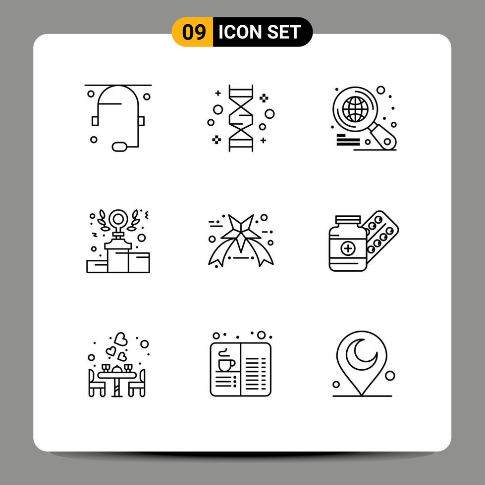 Pack of 9 creative Outlines of friday podium genome power power Editable Vector Design Elements