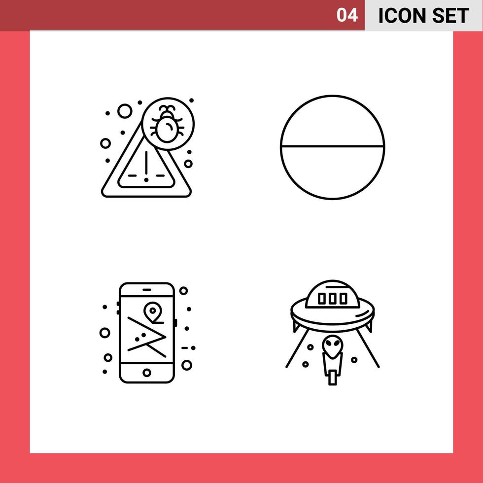Modern Set of 4 Filledline Flat Colors and symbols such as bug alien pill mobile ufo Editable Vector Design Elements