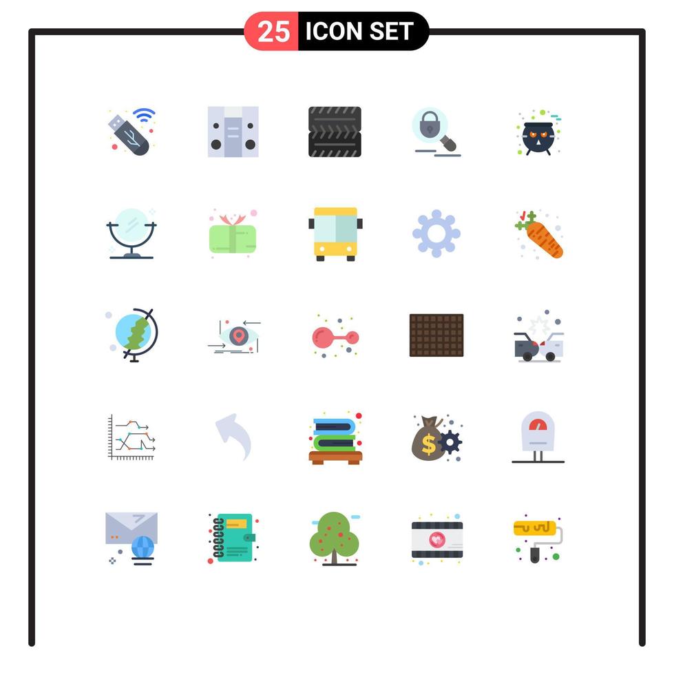 User Interface Pack of 25 Basic Flat Colors of cleaning scary search halloween board Editable Vector Design Elements
