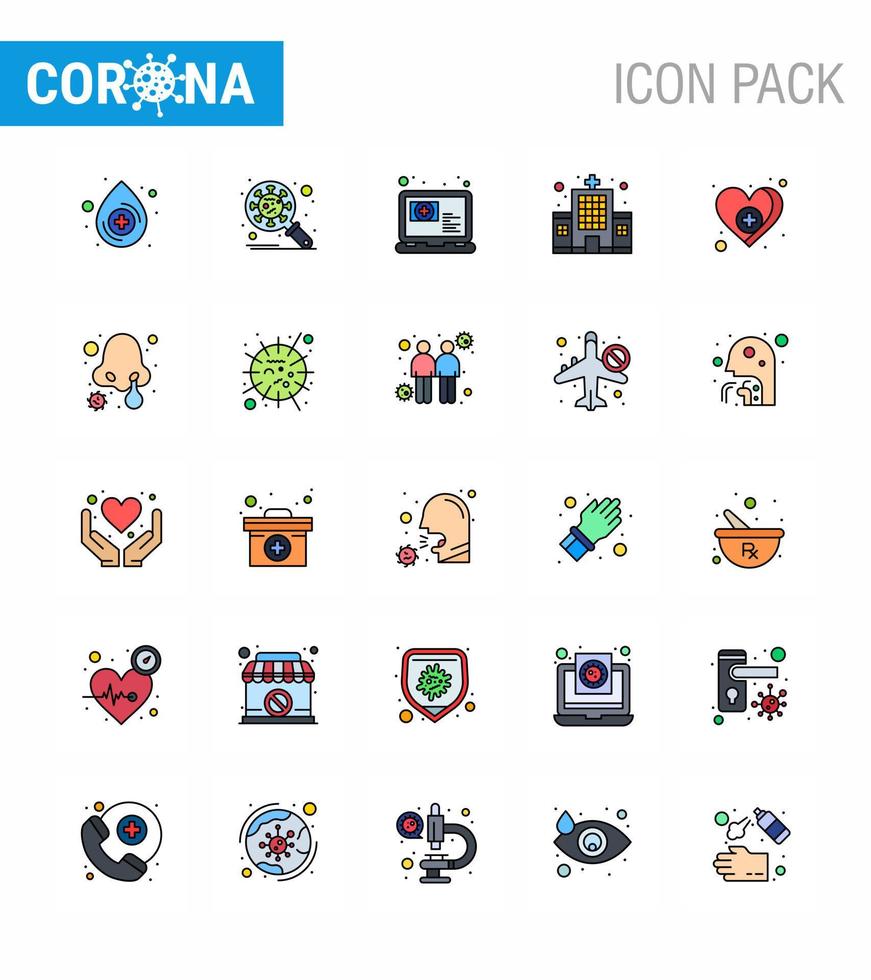 Simple Set of Covid19 Protection Blue 25 icon pack icon included love hospital medical clinic health care viral coronavirus 2019nov disease Vector Design Elements