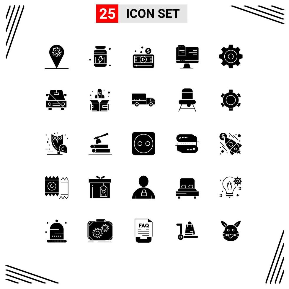 Editable Vector Line Pack of 25 Simple Solid Glyphs of create education money file video Editable Vector Design Elements