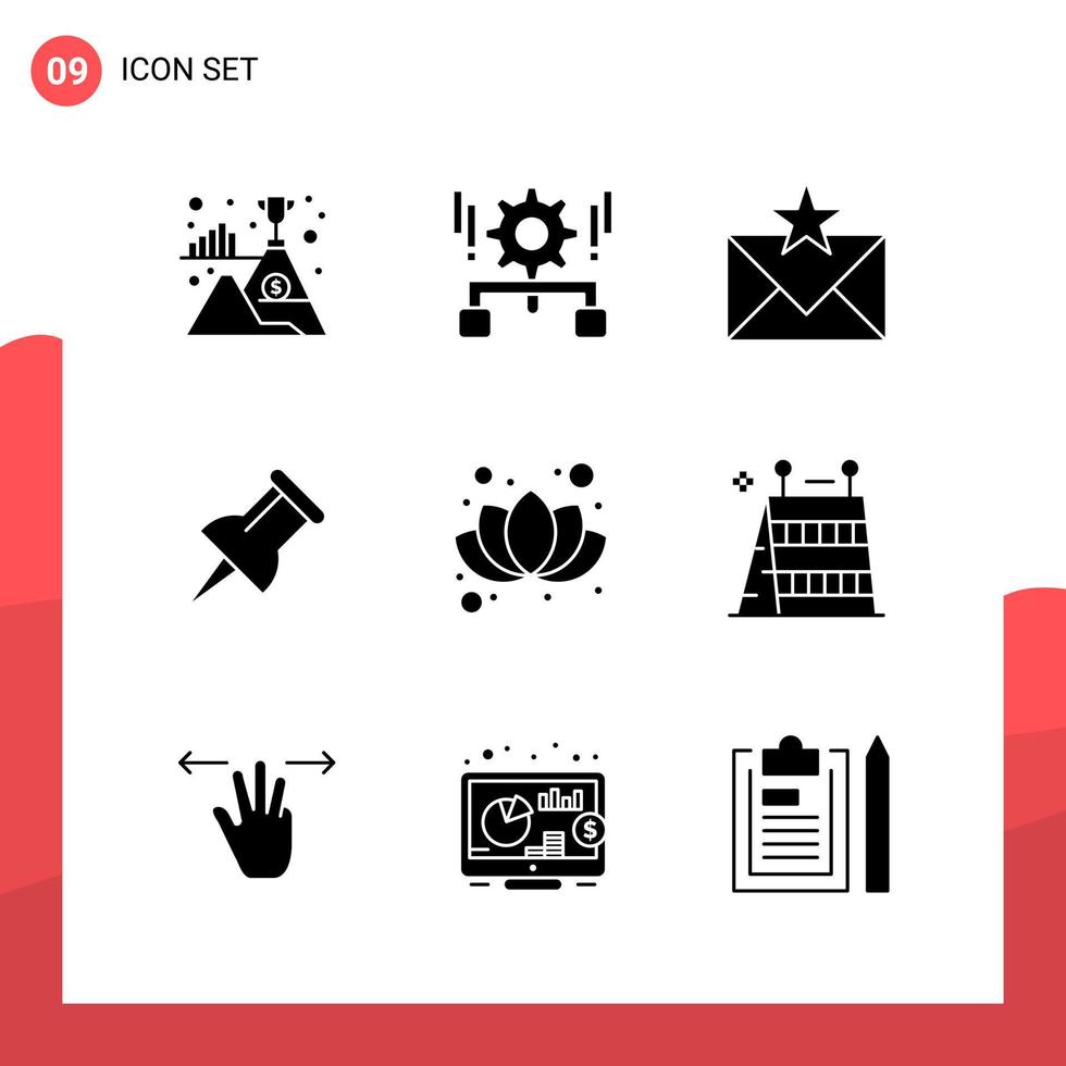 Pack of 9 Universal Glyph Icons for Print Media on White Background vector