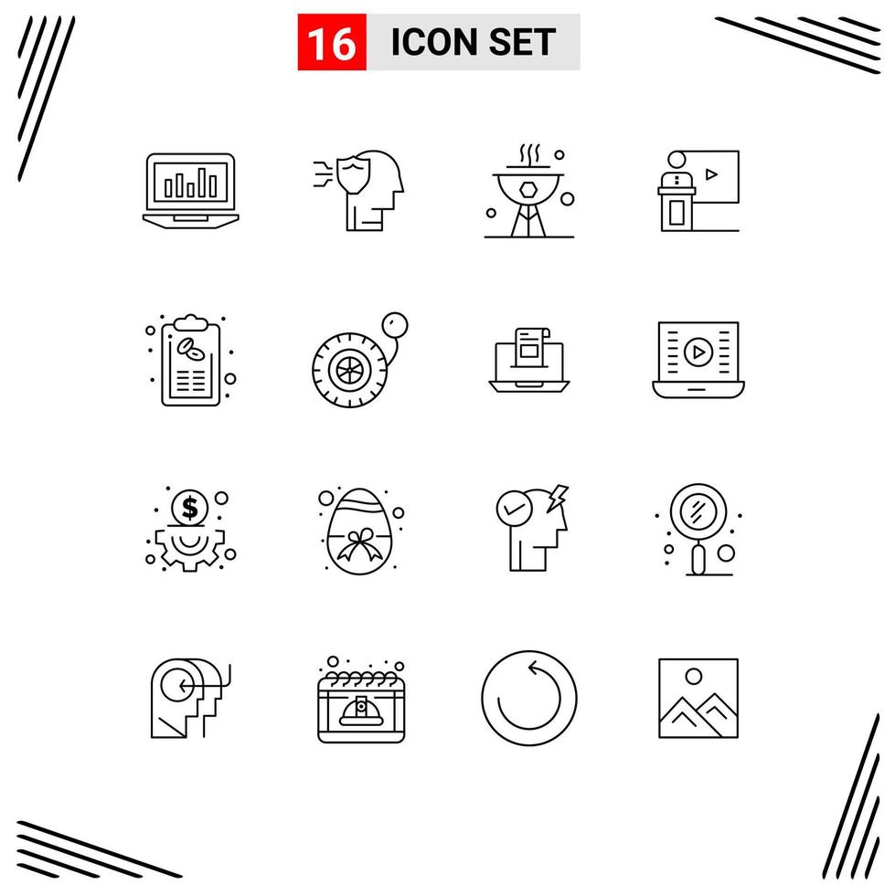 conjunto de 16 iconos de interfaz de usuario modernos símbolos signos para eventos de sala escudo cena de negocios elementos de diseño vectorial editables vector