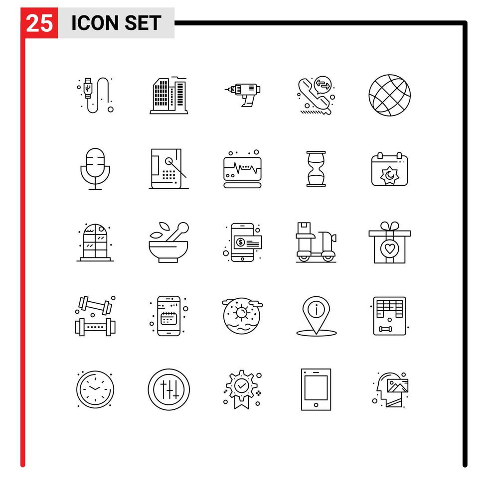 Line Pack of 25 Universal Symbols of contact call drill call diversion electronics Editable Vector Design Elements