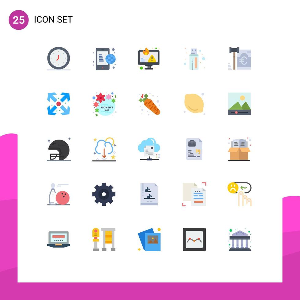 Modern Set of 25 Flat Colors Pictograph of gdpr connector internet cable storage Editable Vector Design Elements