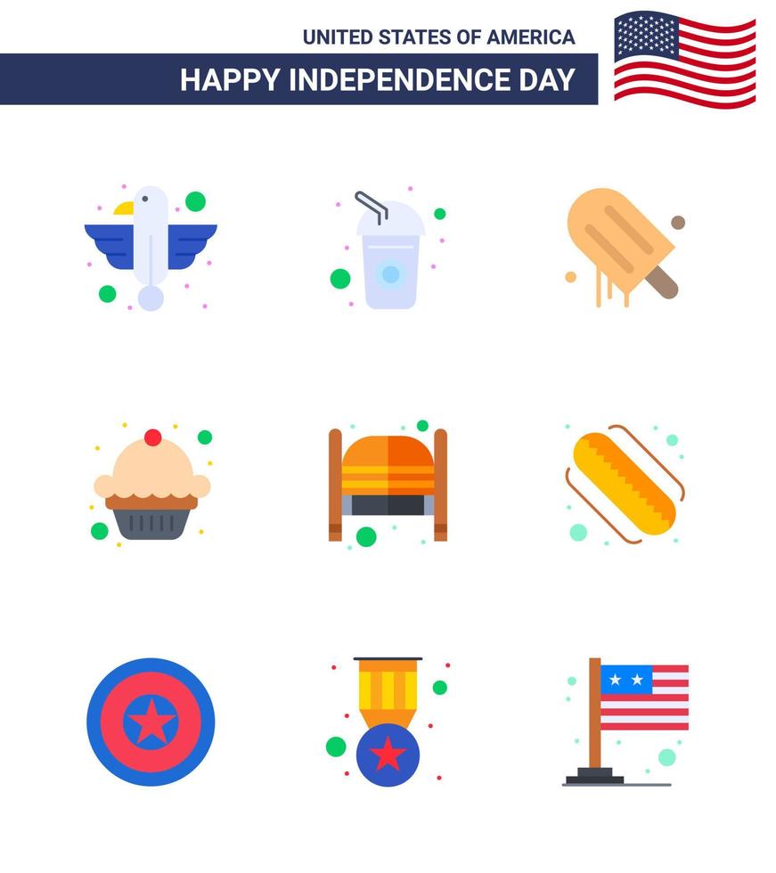 Editable Vector Line Pack of USA Day 9 Simple Flats of doors muffin soda dessert usa Editable USA Day Vector Design Elements