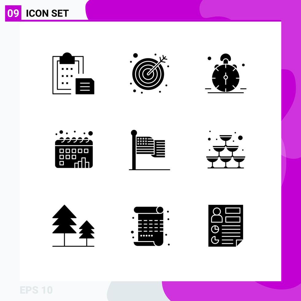 Set of 9 Modern UI Icons Symbols Signs for american dots alarm chart alert Editable Vector Design Elements