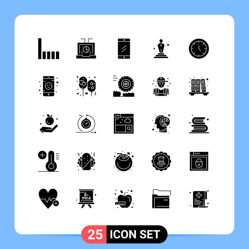 Pictogram Set of 25 Simple Solid Glyphs of furniture oscar mobile movie cinema Editable Vector Design Elements
