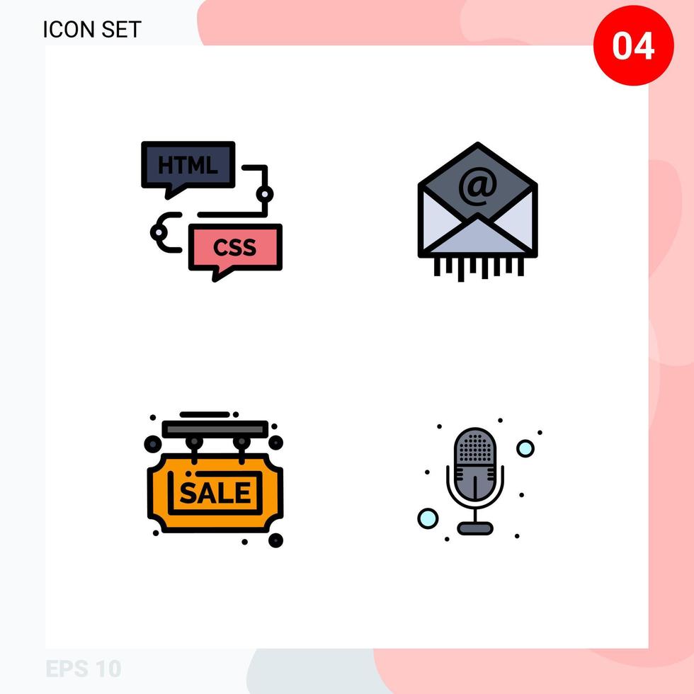 conjunto de 4 iconos de interfaz de usuario modernos símbolos signos para codificar información diagrama de flujo venta de correo elementos de diseño vectorial editables vector