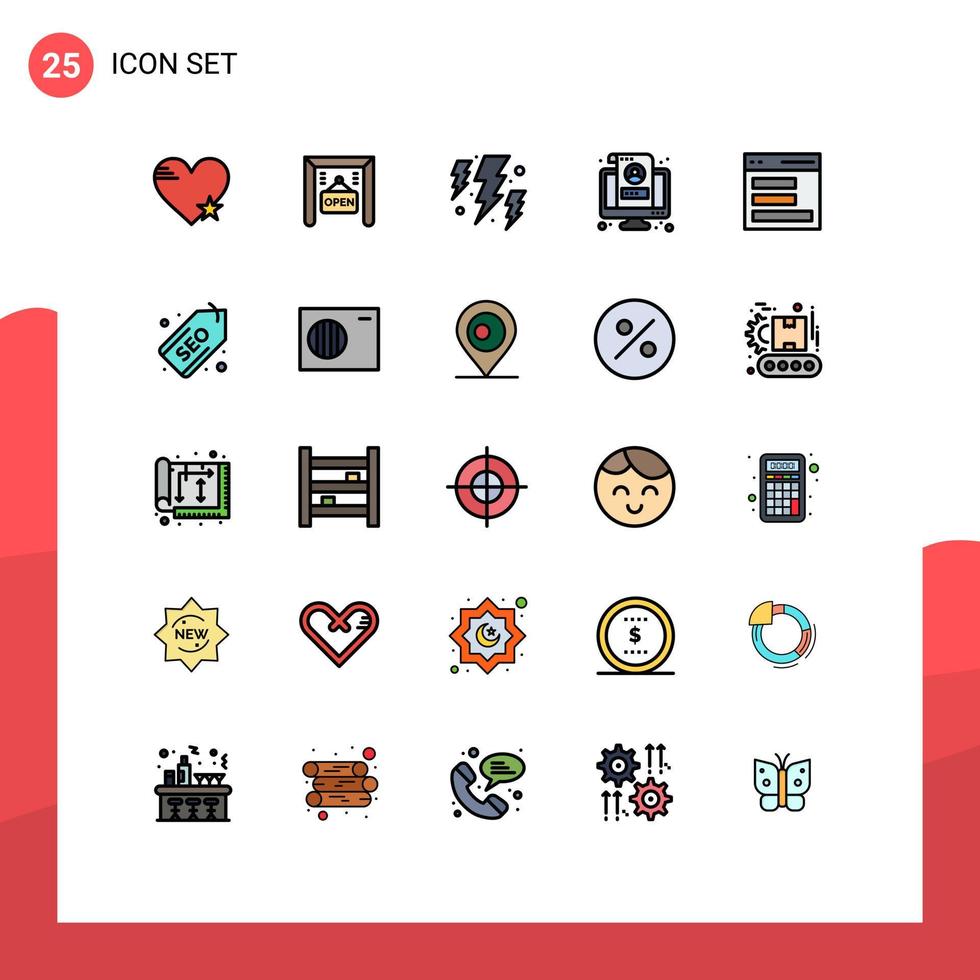 25 Creative Icons Modern Signs and Symbols of communication screen bolt monitor account Editable Vector Design Elements