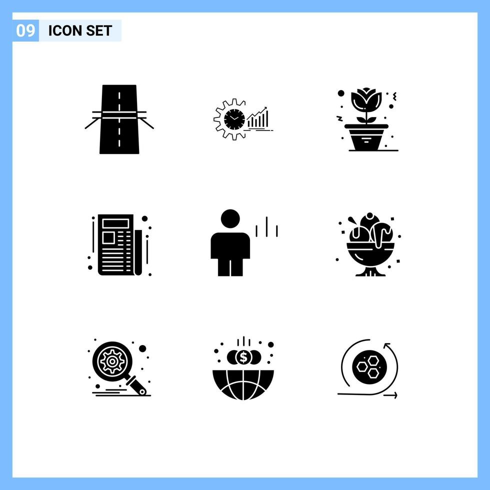 Group of 9 Solid Glyphs Signs and Symbols for subscribe news market pot flower Editable Vector Design Elements