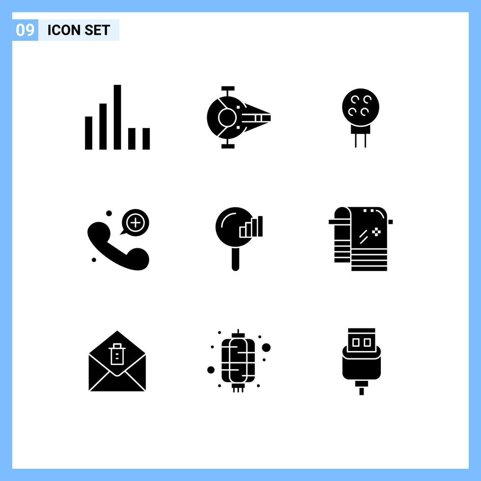 Mobile Interface Solid Glyph Set of 9 Pictograms of search emergency call golf emergency call Editable Vector Design Elements