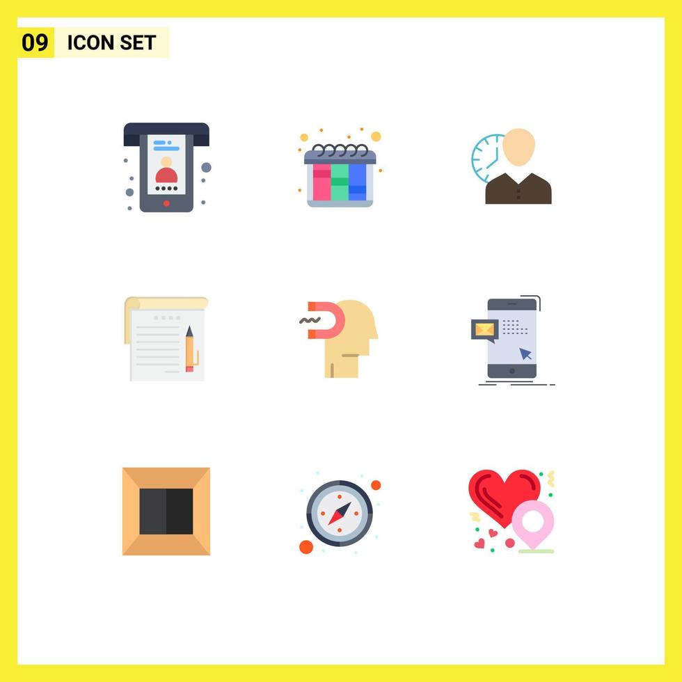 Group of 9 Modern Flat Colors Set for note student hours user time Editable Vector Design Elements