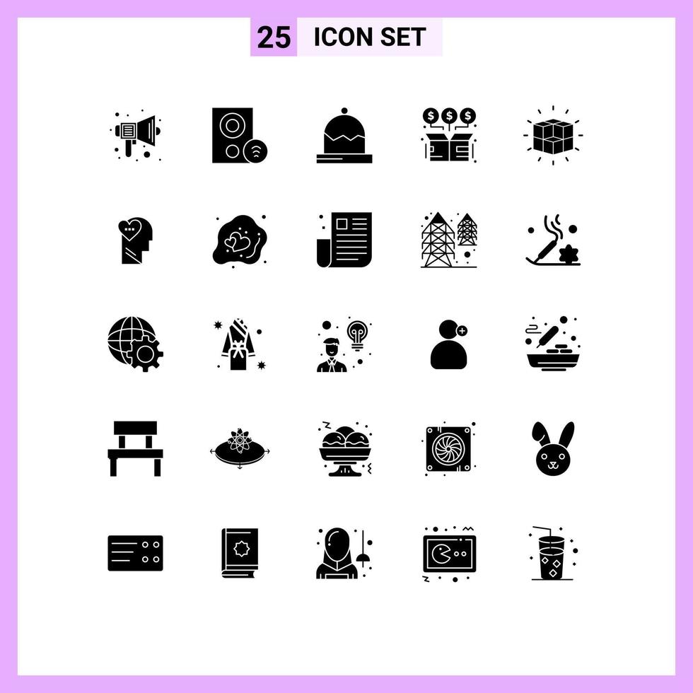 25 Universal Solid Glyphs Set for Web and Mobile Applications money buy hardware box hat Editable Vector Design Elements