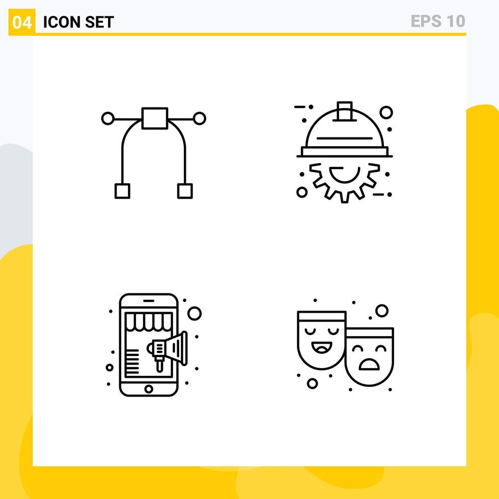 conjunto moderno de 4 pictogramas de colores planos de línea de relleno del proyecto de automatización de compras de diseño máscaras elementos de diseño vectorial editables vector