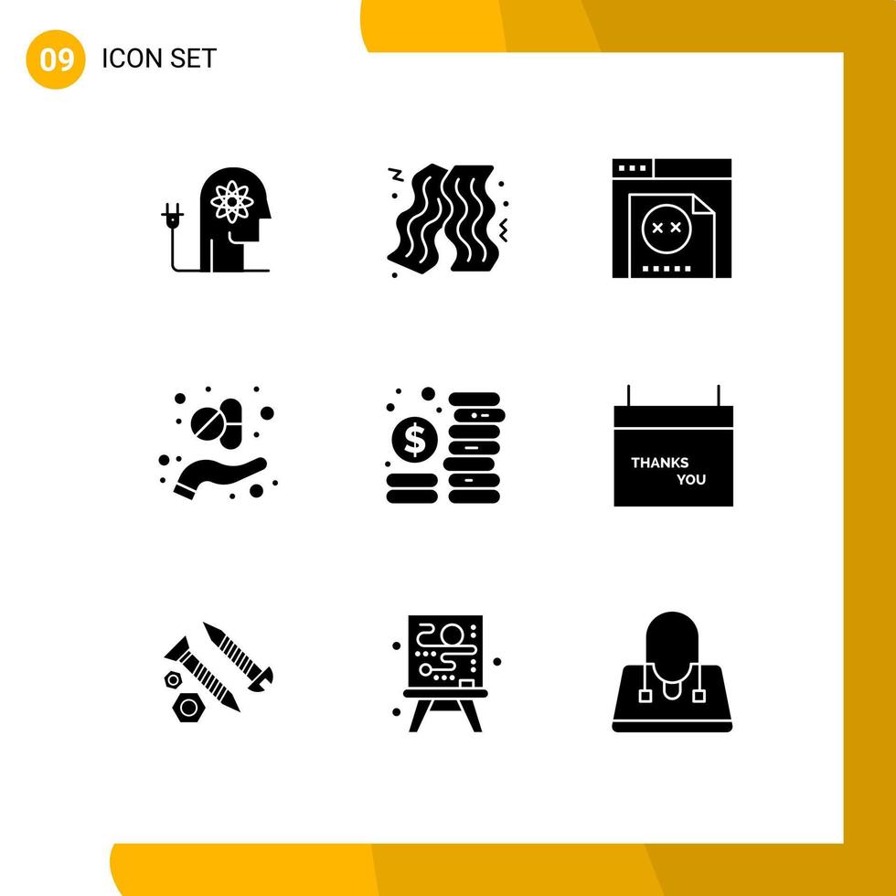 User Interface Pack of 9 Basic Solid Glyphs of investment budget error medicine capsule Editable Vector Design Elements