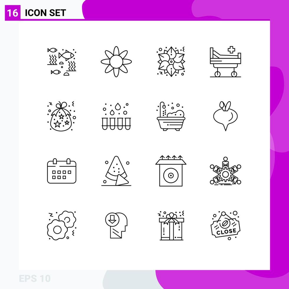 Pictogram Set of 16 Simple Outlines of christmas bag christmas medical bed Editable Vector Design Elements