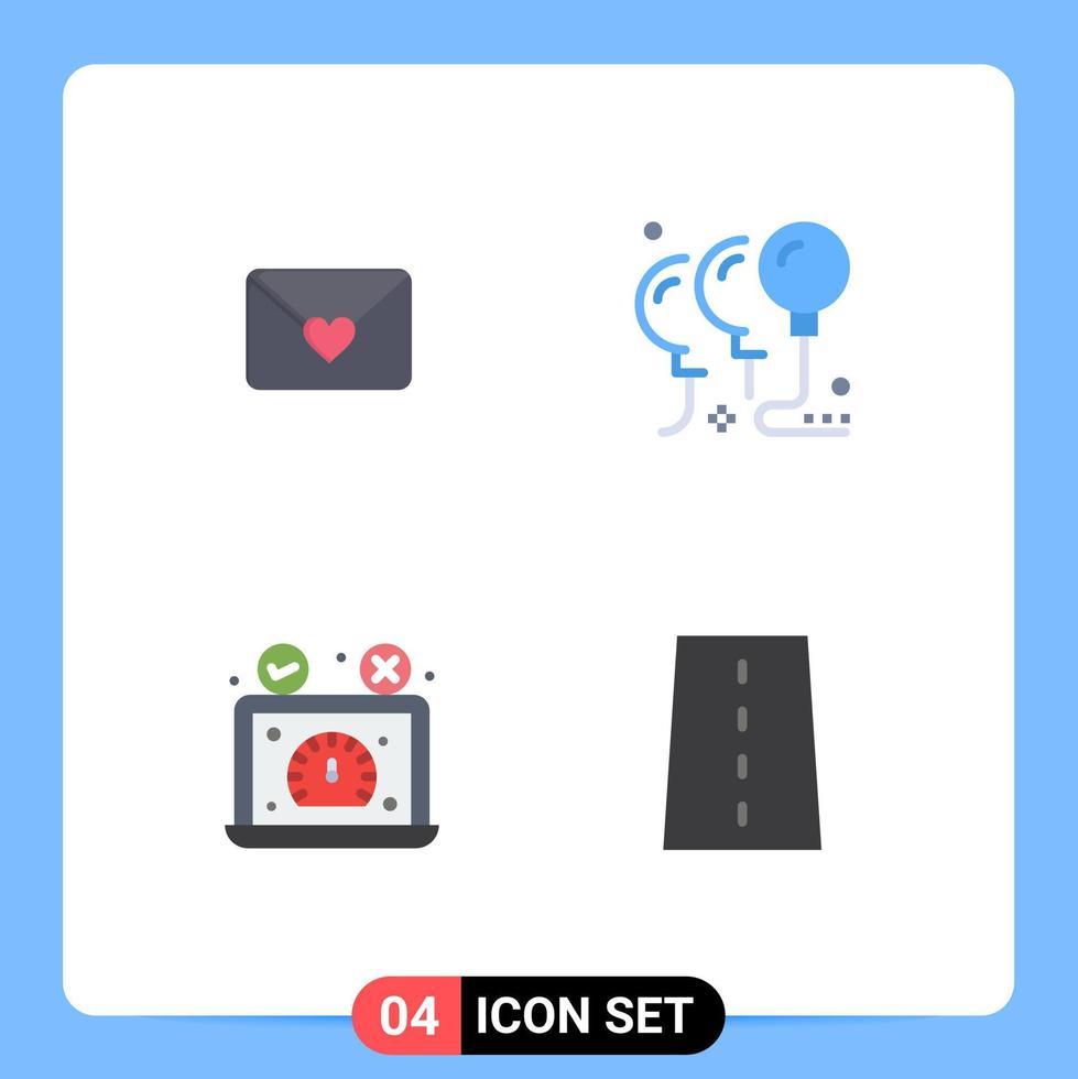 4 Creative Icons Modern Signs and Symbols of mail performance balloons party website Editable Vector Design Elements