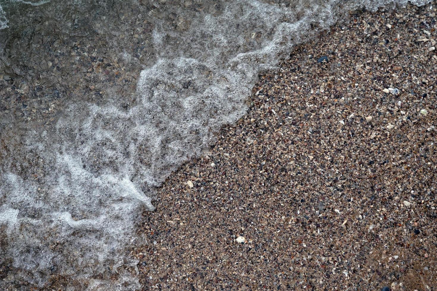 Sea waves move from the shore to the sea, revealing the sandy beach. Soft and selective focus. photo