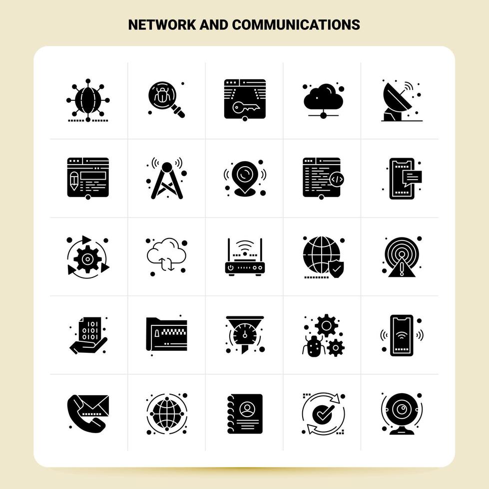 Solid 25 Network And Communications Icon set Vector Glyph Style Design Black Icons Set Web and Mobile Business ideas design Vector Illustration