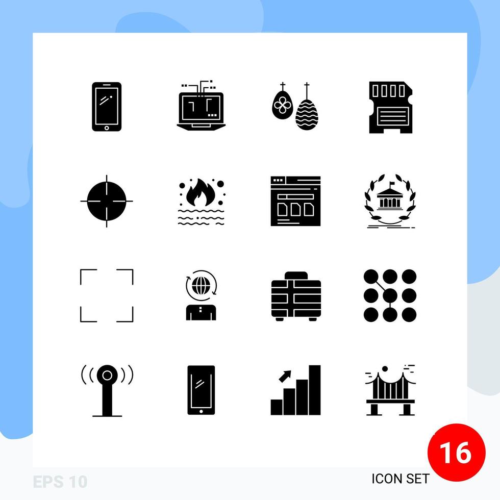 Pack of 16 creative Solid Glyphs of oil memory hardware hardware food Editable Vector Design Elements