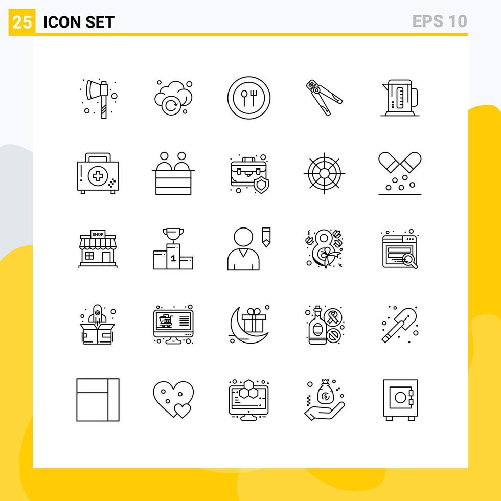 Pack of 25 creative Lines of boiler tool fork crimping building Editable Vector Design Elements