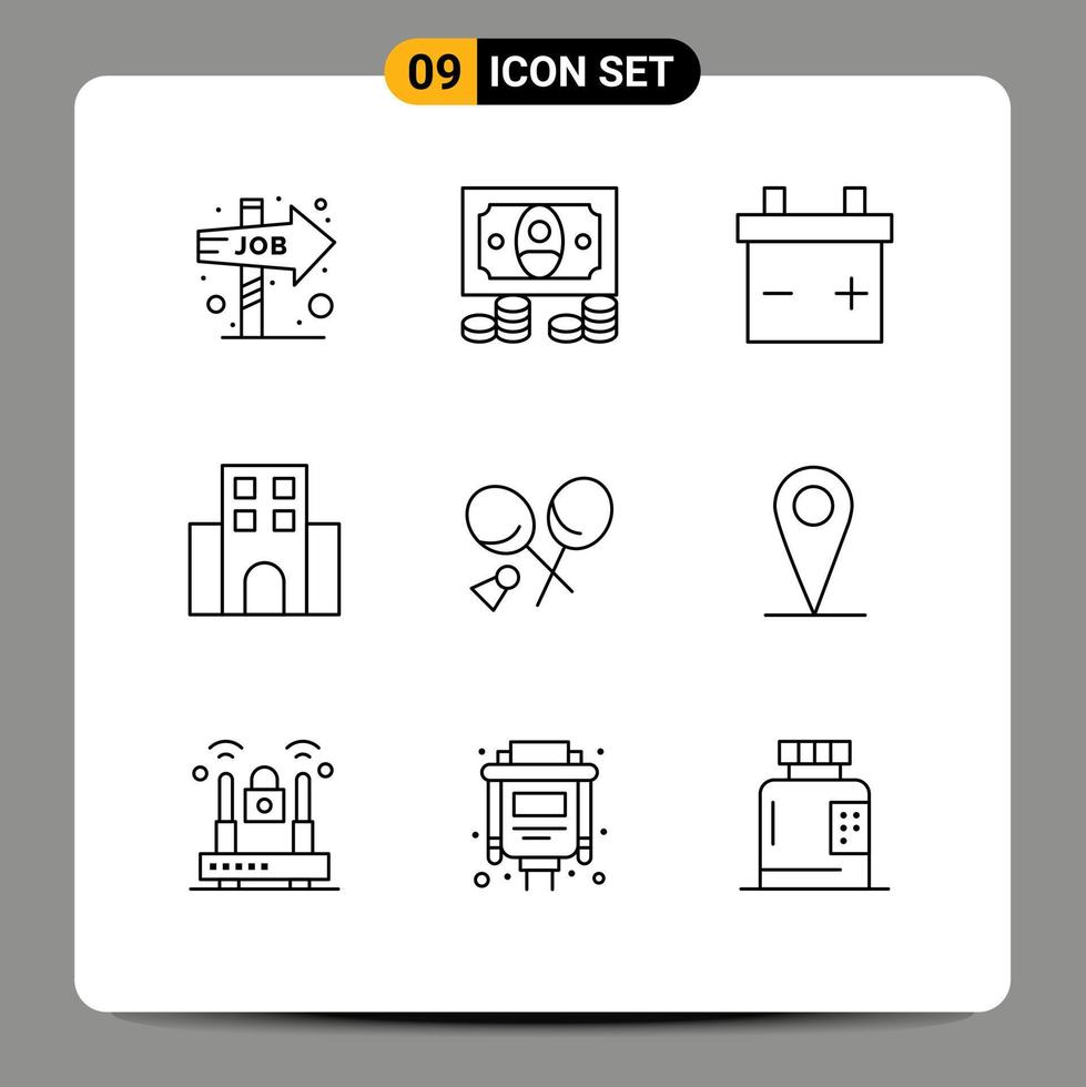 Modern Set of 9 Outlines and symbols such as location sports apartment racket travelling Editable Vector Design Elements