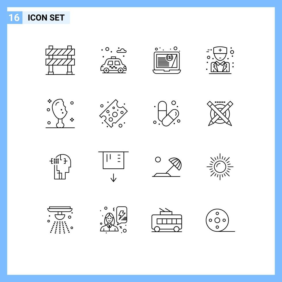 16 Universal Outline Signs Symbols of turkey leg meat customer chicken leg male Editable Vector Design Elements