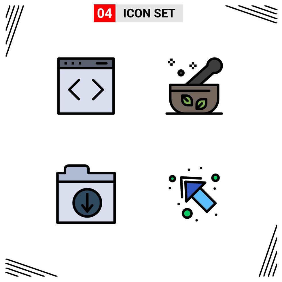 Mobile Interface Filledline Flat Color Set of 4 Pictograms of content files website medicine arrow Editable Vector Design Elements