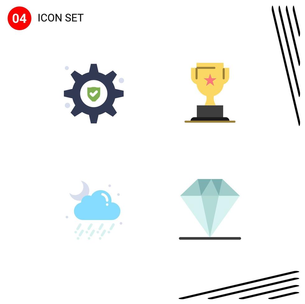 Editable Vector Line Pack of 4 Simple Flat Icons of setting weather award marketing diamond Editable Vector Design Elements