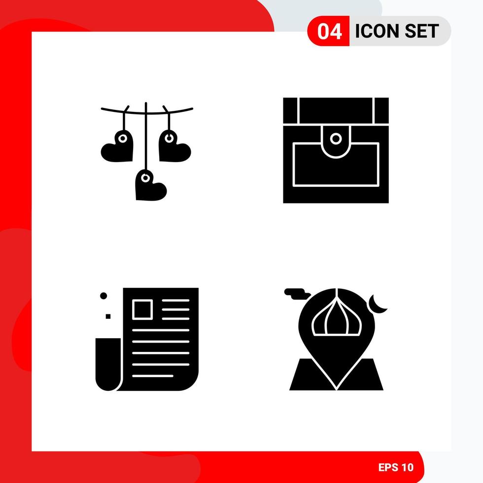 Creative Set of 4 Universal Glyph Icons isolated on White Background Creative Black Icon vector background