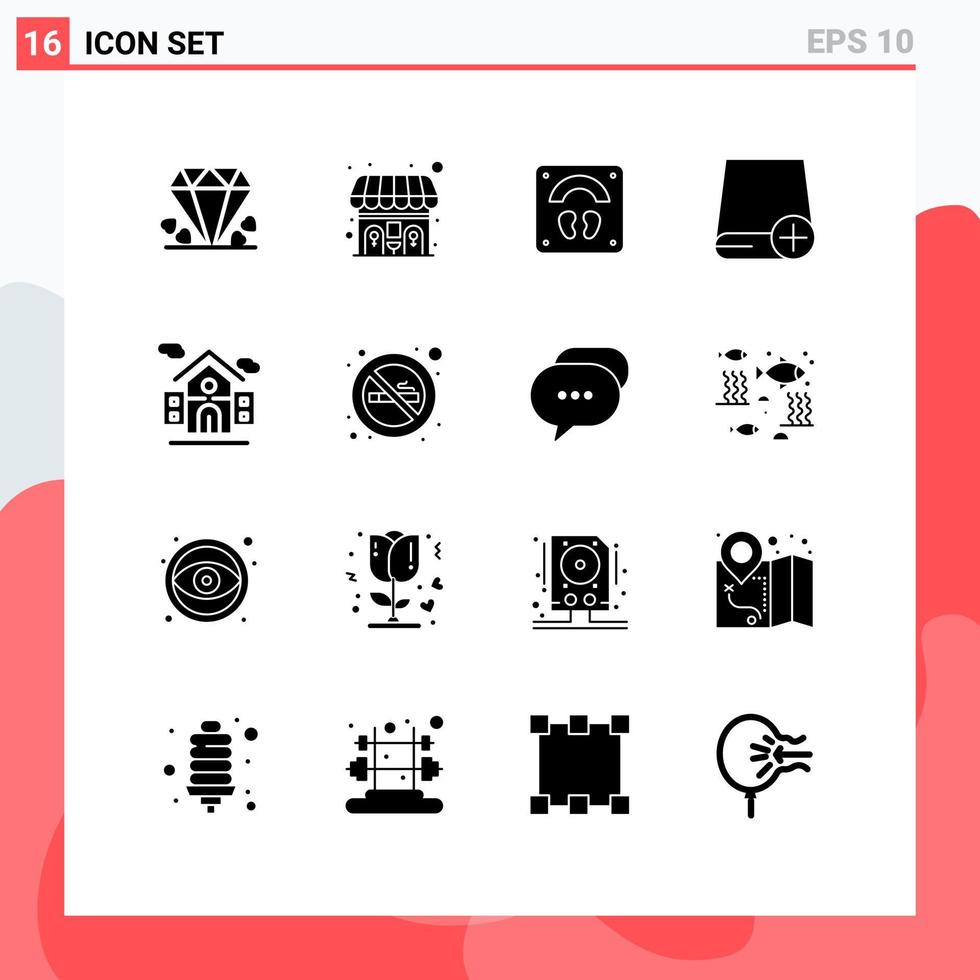 Pack of 16 Modern Solid Glyphs Signs and Symbols for Web Print Media such as real estate gadget scale drive computers Editable Vector Design Elements