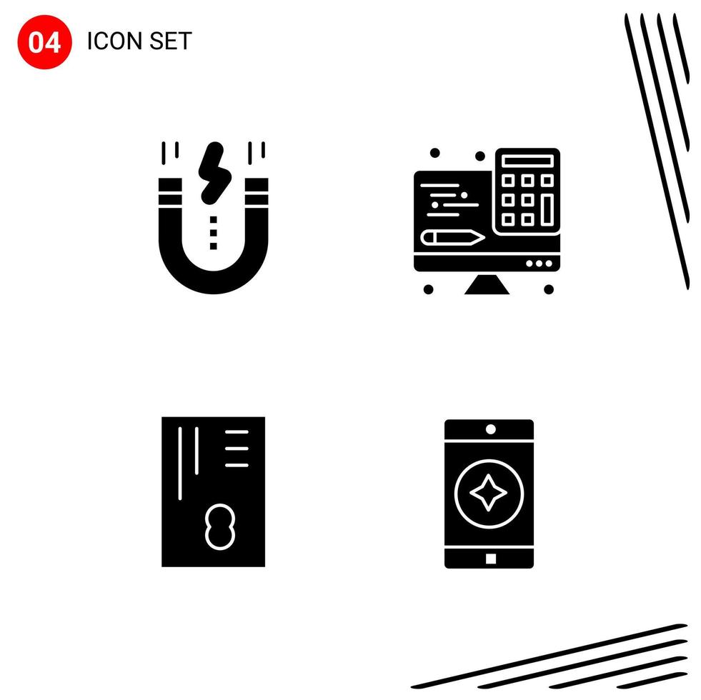 Collection of 4 Vector Icons in solid style Pixle Perfect Glyph Symbols for Web and Mobile Solid Icon Signs on White Background 4 Icons Creative Black Icon vector background